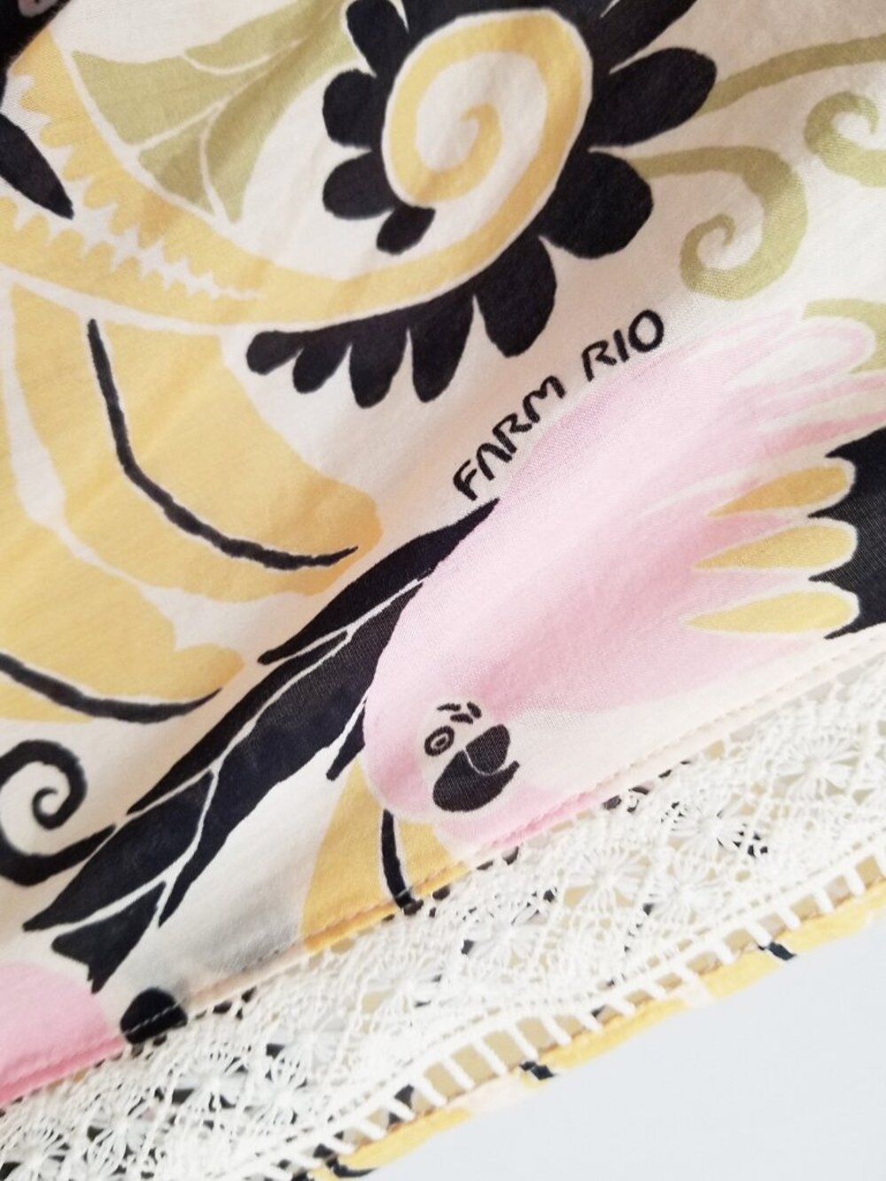 FARM RIO Vintage Forest Lace Trim Tie Bow Neck Blouse Top S Boho Designer $180 - Picture 13 of 16